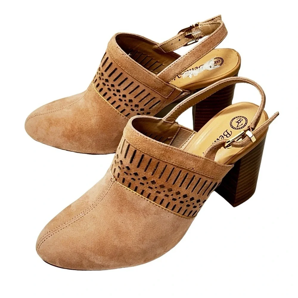 Bella Vita Nude Suede Cut Out Slingback Heels